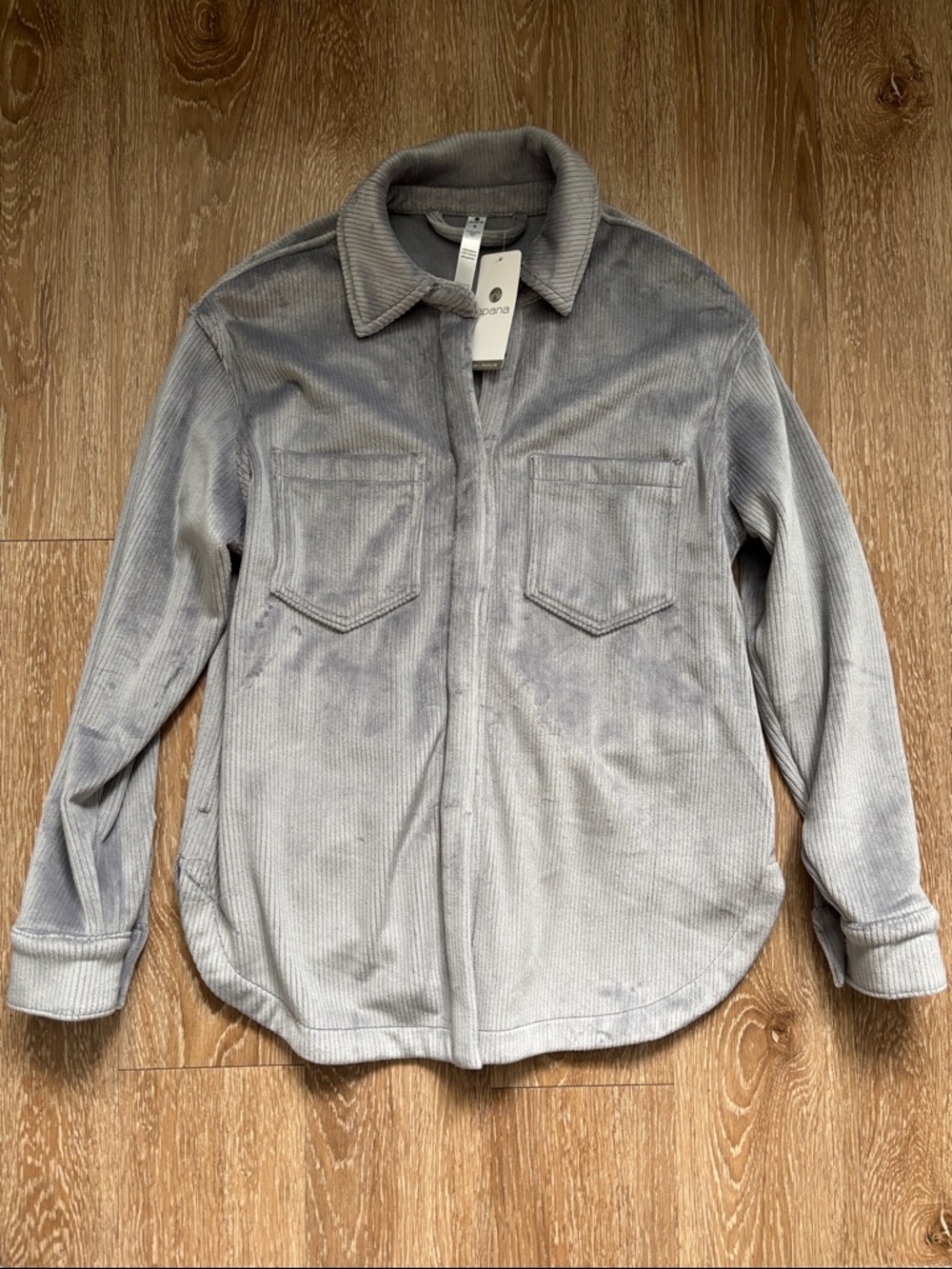 New! Apana plush corduroy shirt jacket/shacket, silver gray, small